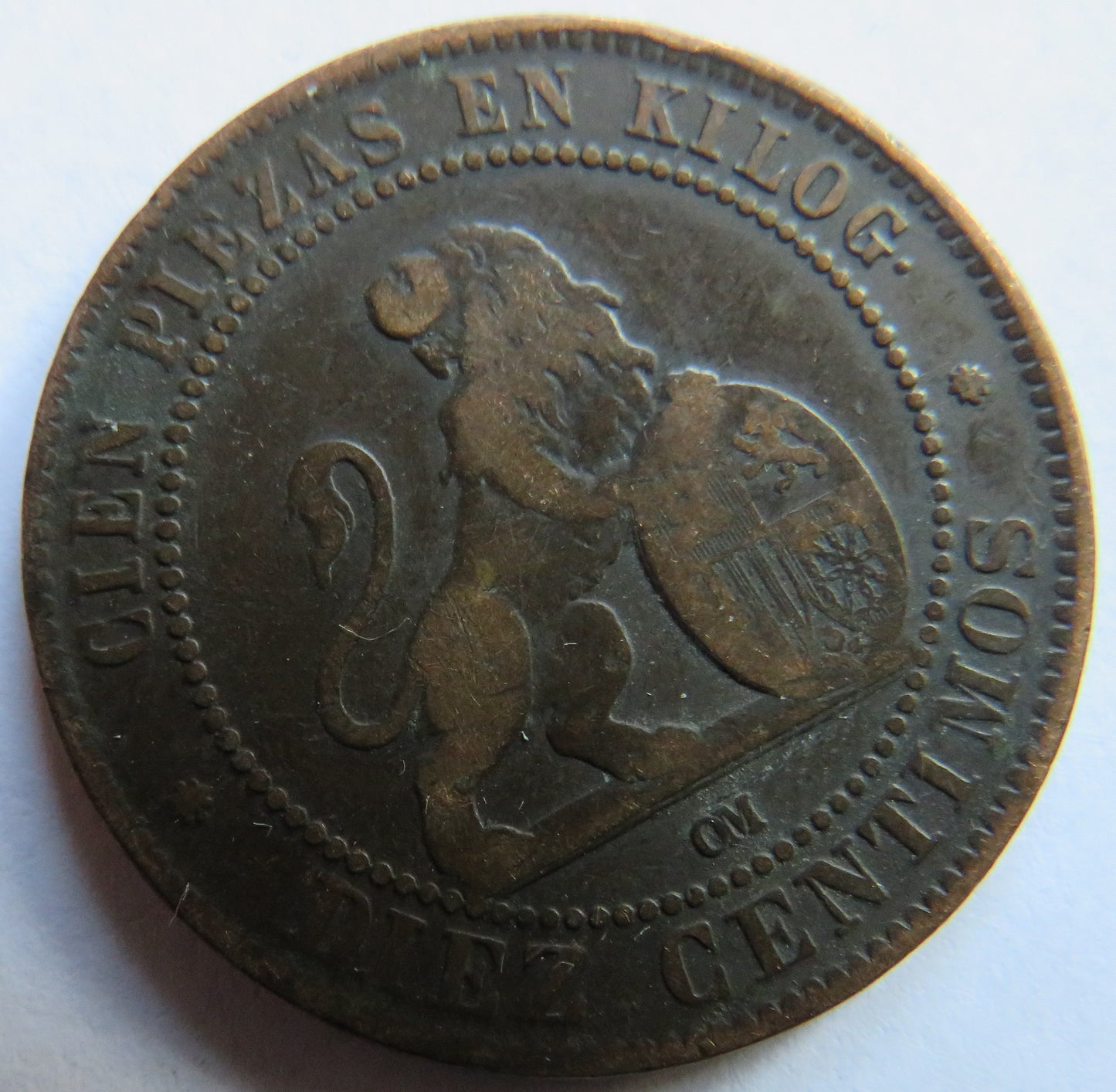 1870 Spain 10 Centimos Coin