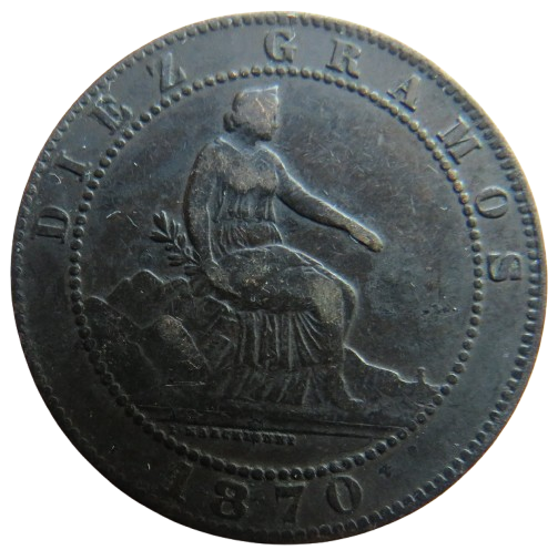 1870 Spain 10 Centimos Coin