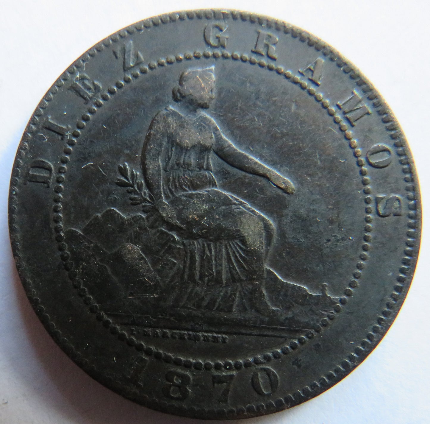 1870 Spain 10 Centimos Coin