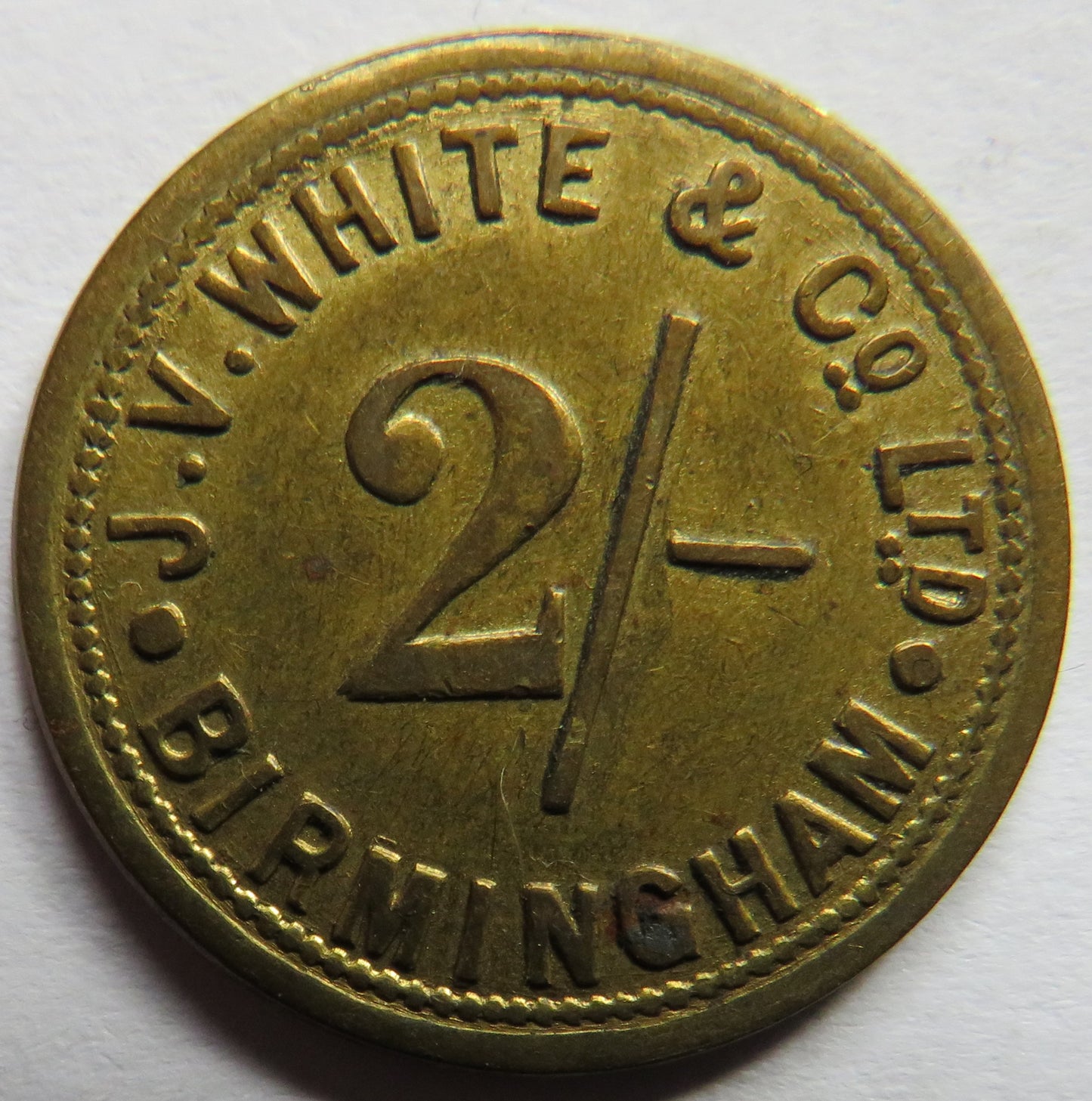 J.V. White & Co Ltd Birmingham 2/- Vintage Token