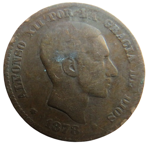1878 Spain 10 Centimos Coin