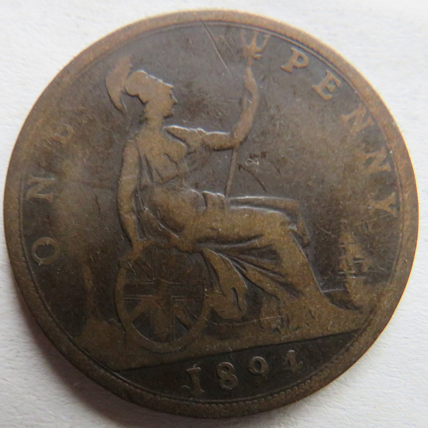1894 Queen Victoria Bun Head One Penny Coin - Great Britain