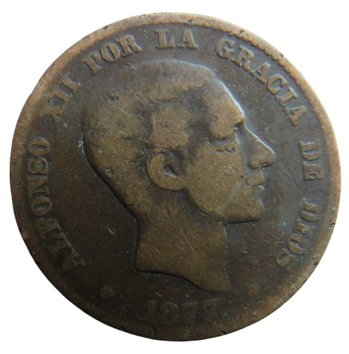 1877 Spain 10 Centimos Coin