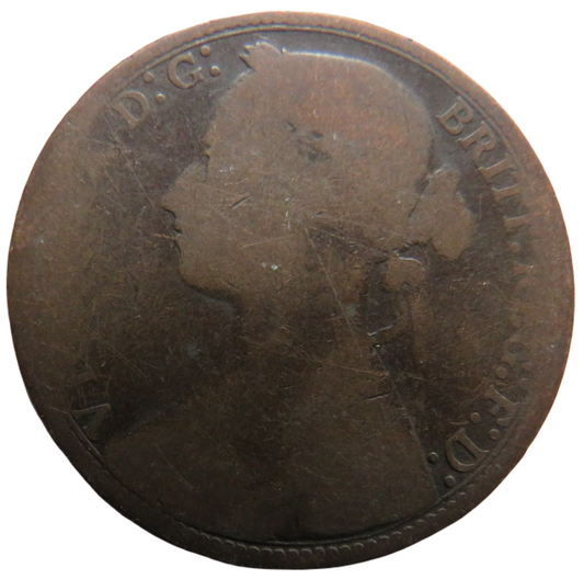 1877 Queen Victoria Bun Head One Penny Coin - Great Britain