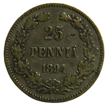 Load image into Gallery viewer, 1894 Finland Silver 25 Pennia Coin
