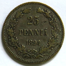 Load image into Gallery viewer, 1894 Finland Silver 25 Pennia Coin
