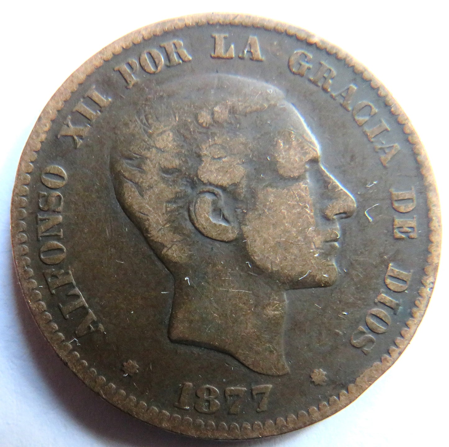 1877 Spain 10 Centimos Coin
