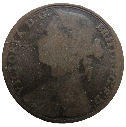 1879 Queen Victoria Bun Head One Penny Coin - Great Britain