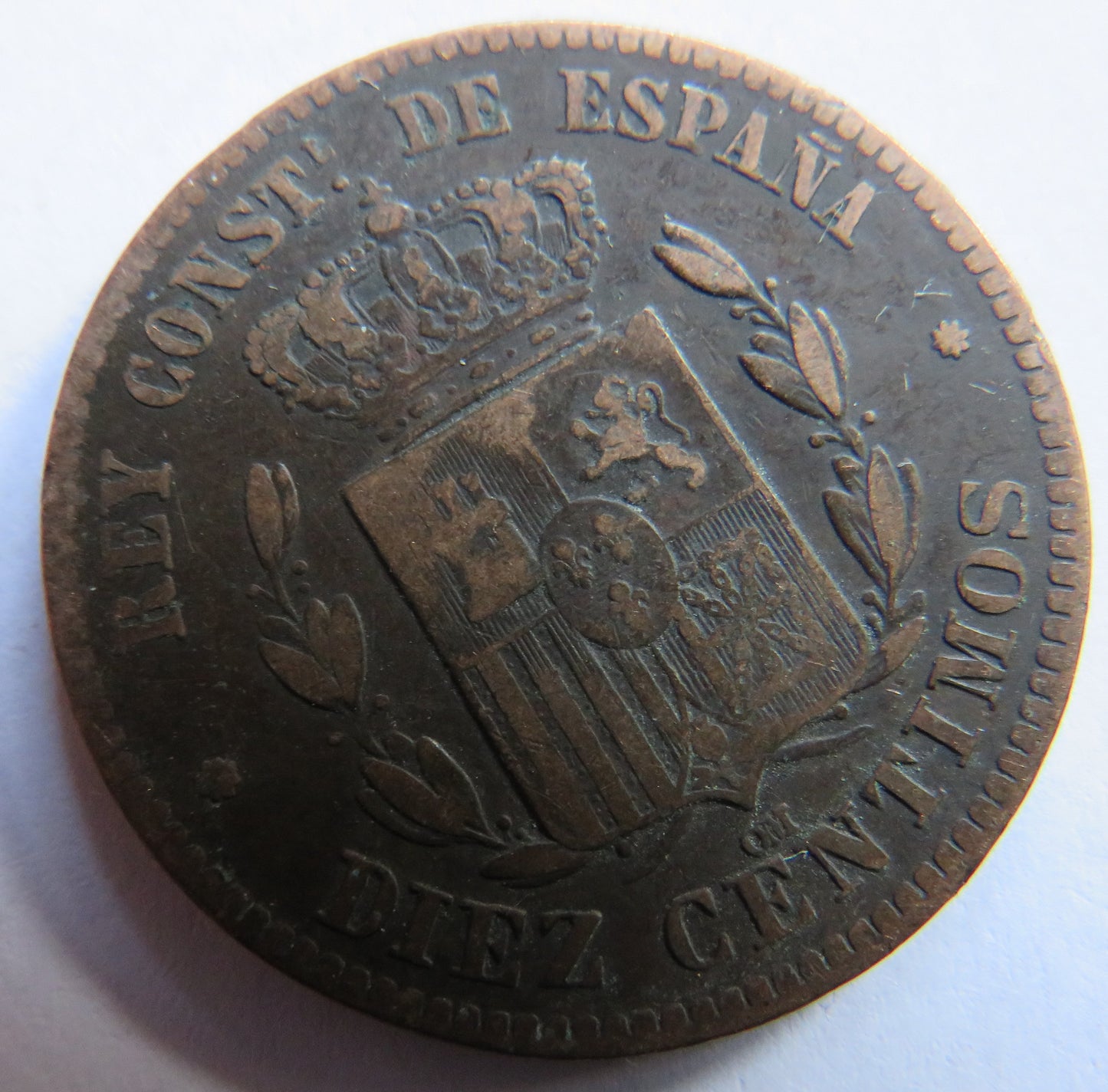1877 Spain 10 Centimos Coin