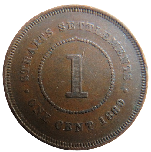 1889 Queen Victoria Straits Settlements One Cent Coin