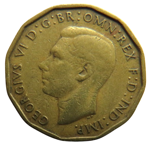 1946 King George VI Brass Threepence Coin - Great Britain
