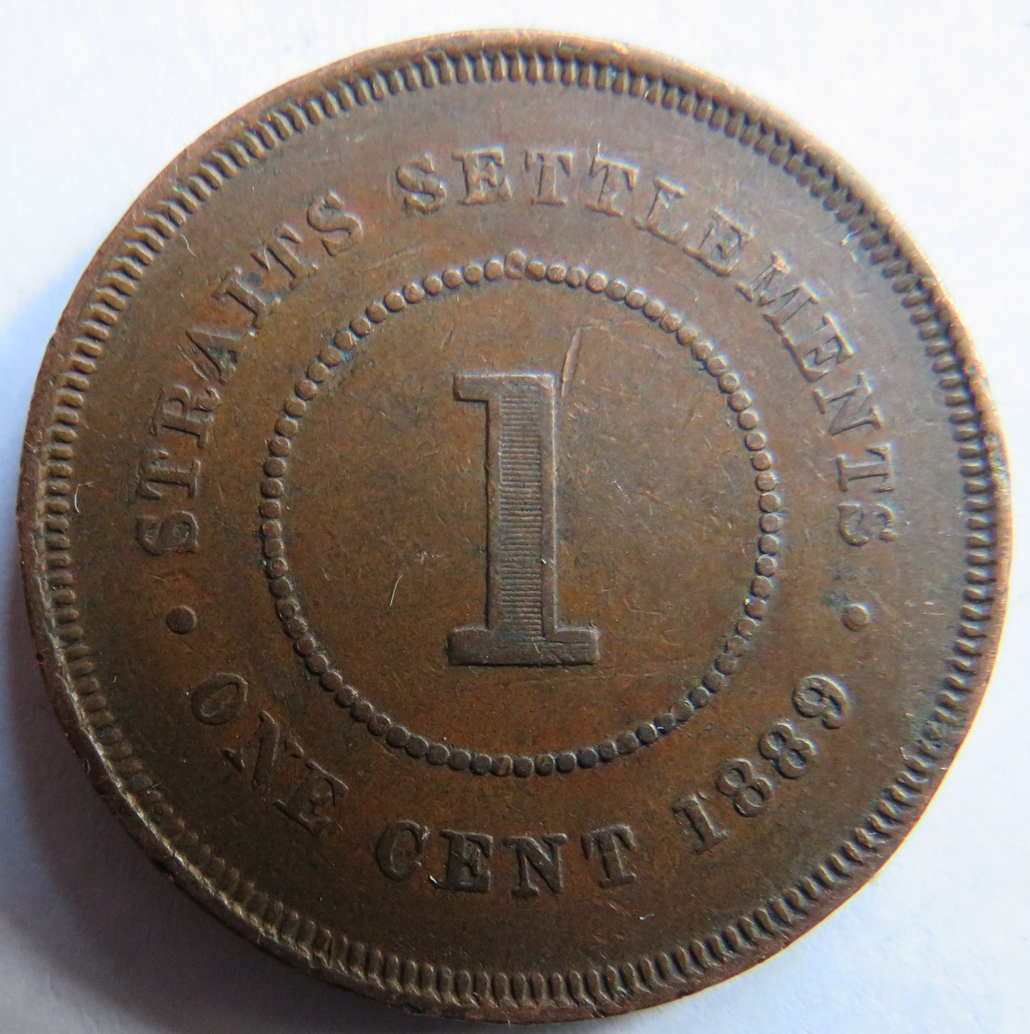 1889 Queen Victoria Straits Settlements One Cent Coin