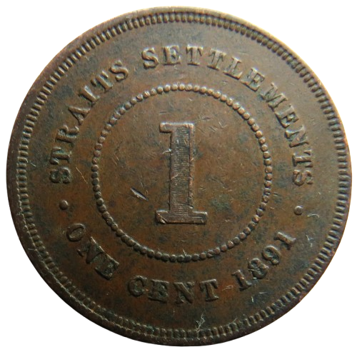 1891 Queen Victoria Straits Settlements One Cent Coin