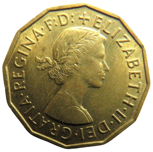 1956 Queen Elizabeth II Brass Threepence Coin In High Grade