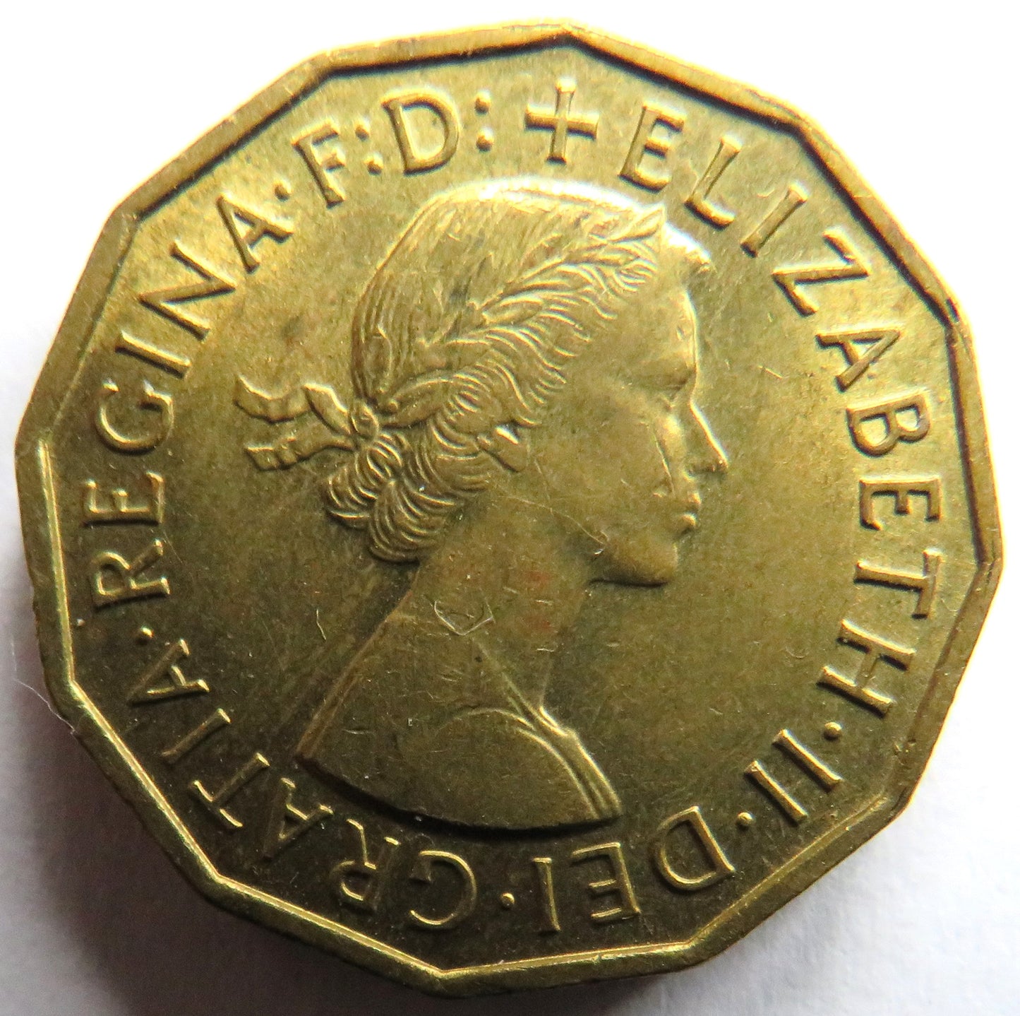 1956 Queen Elizabeth II Brass Threepence Coin In High Grade
