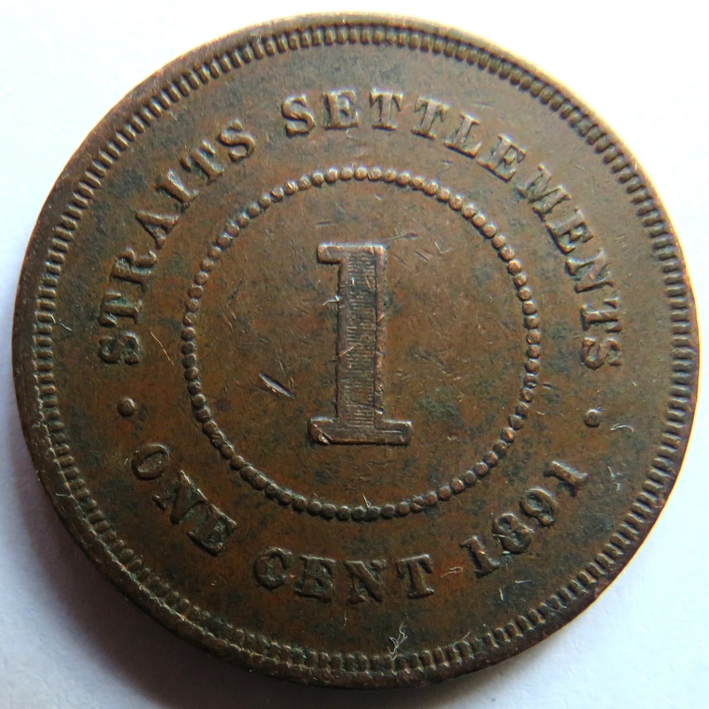1891 Queen Victoria Straits Settlements One Cent Coin
