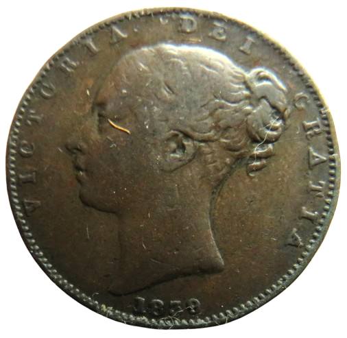 1839 Queen Victoria Young Head Farthing Coin - Great Britain