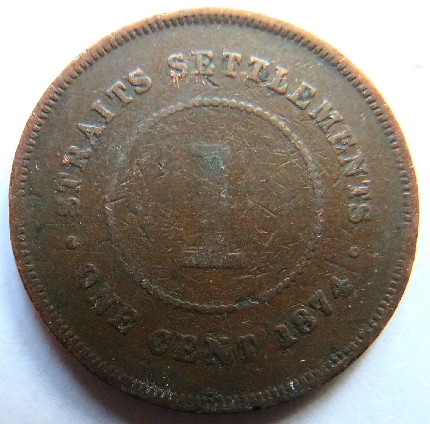 1874 Queen Victoria Straits Settlements One Cent Coin