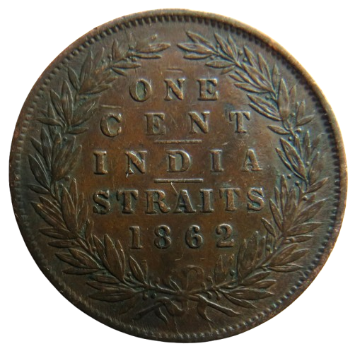 1862 Queen Victoria India Straits Settlements One Cent Coin