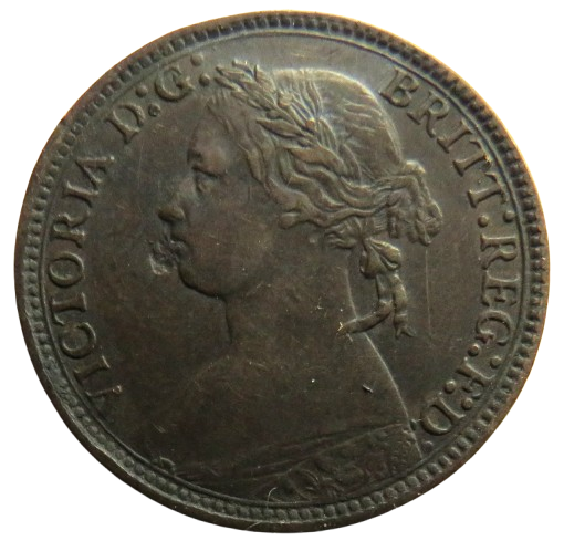 1875-H Queen Victoria Bun Head Farthing Coin - Great Britain