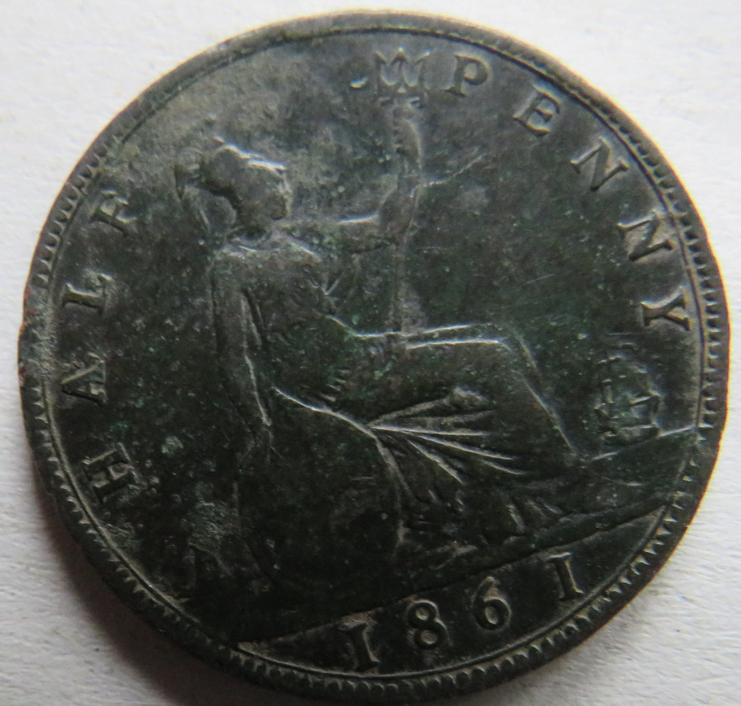1861 Queen Victoria Bun Head Halfpenny Coin - Great Britain