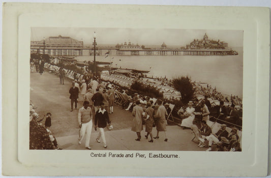 Vintage Postcard of Central Parade and Pier, Eastbourne