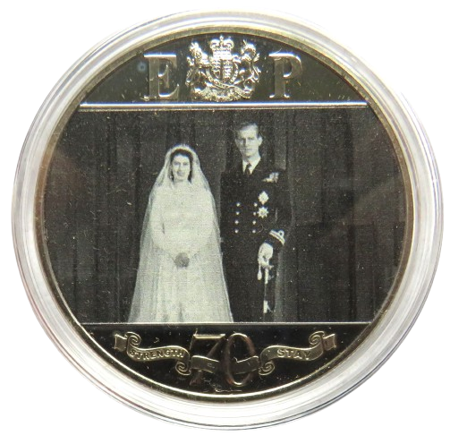 2017 Gibraltar One Crown Commemorative Coin "Elizabeth & Philip Platinum Wedding"