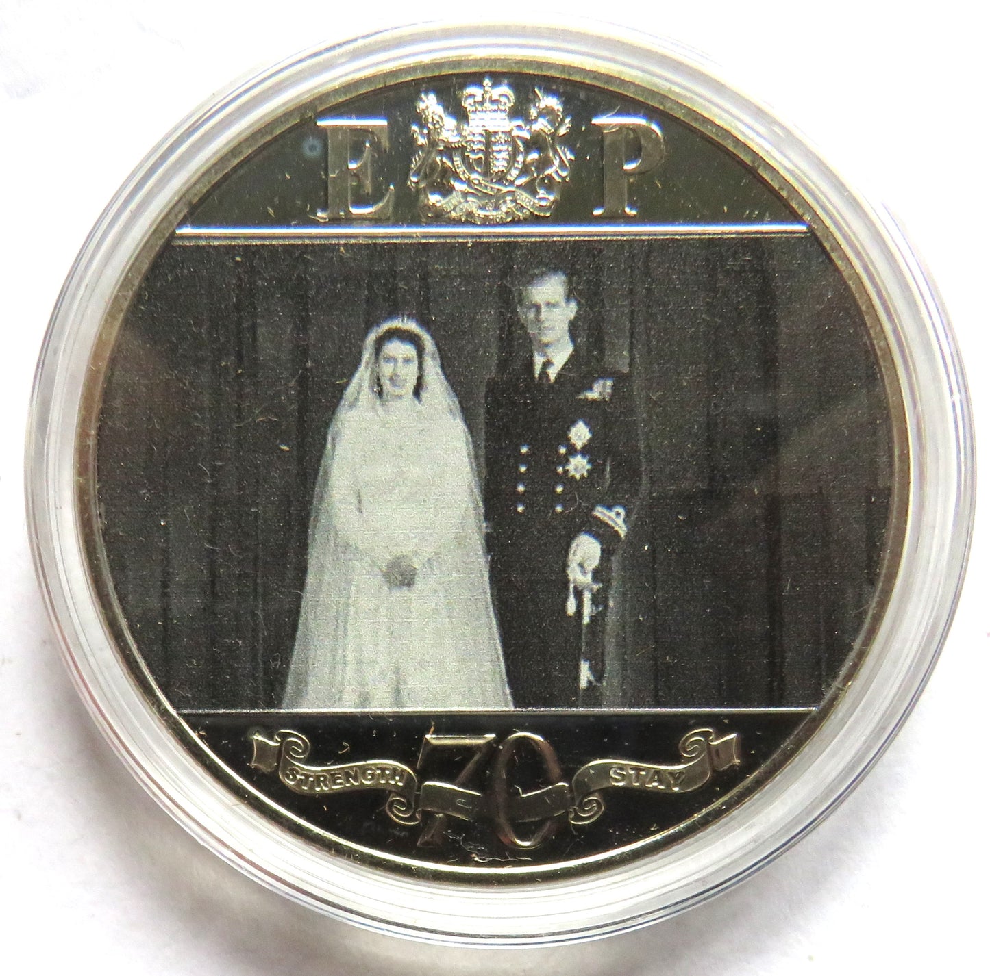 2017 Gibraltar One Crown Commemorative Coin "Elizabeth & Philip Platinum Wedding"