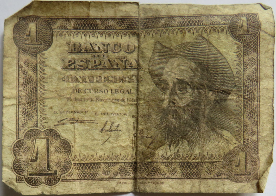 1951 Spain One Peseta Banknote