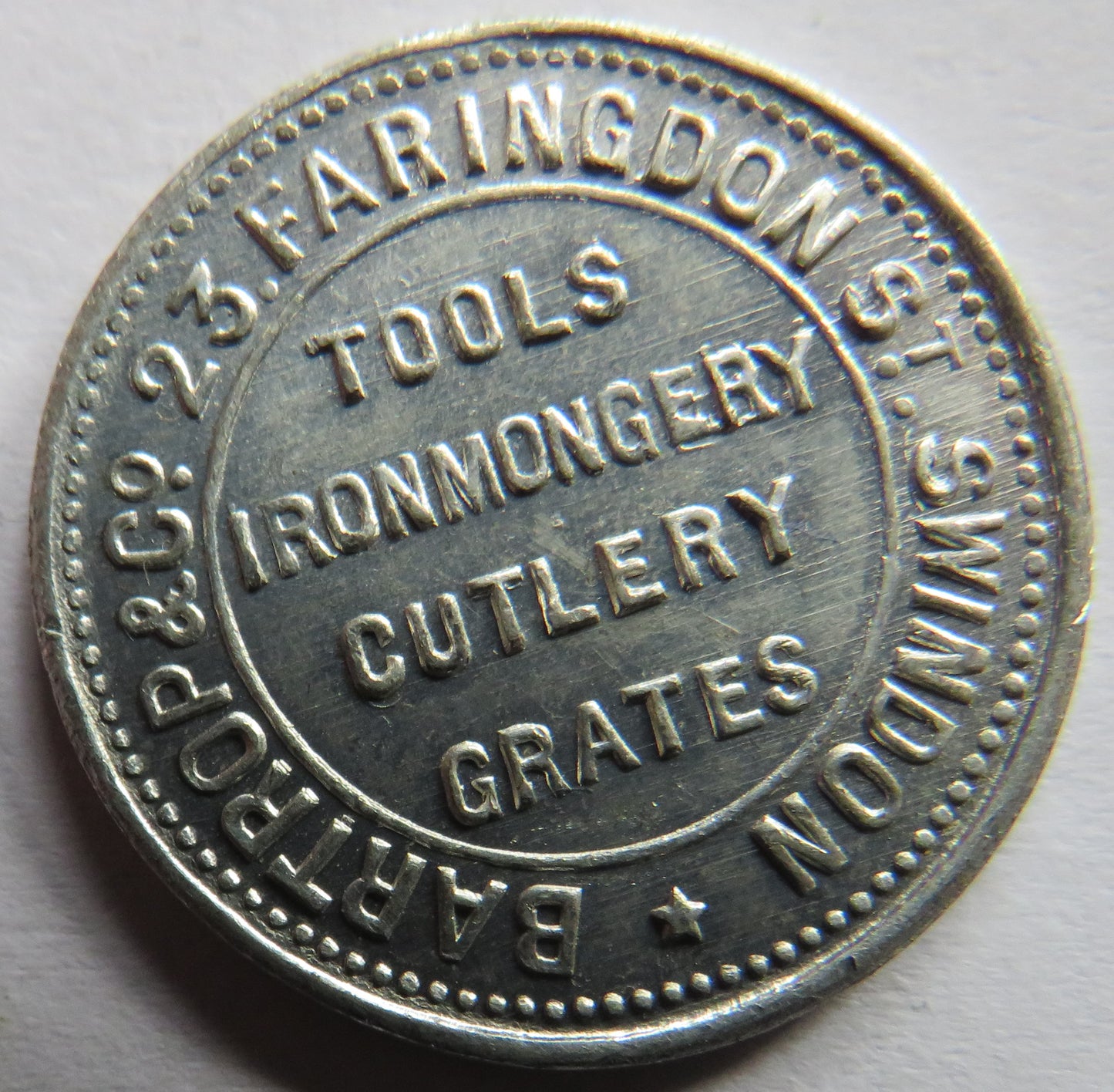 Bartrop & Co Swindon Advertising Token Tools, Ironmongery, Cutlery, Grates
