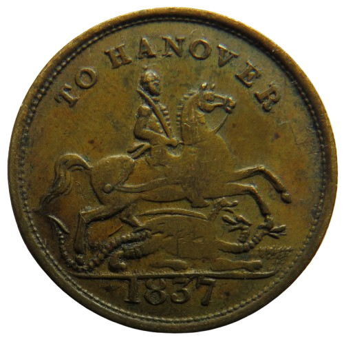 1837 Queen Victoria " To Hanover" Cumberland Jack Token