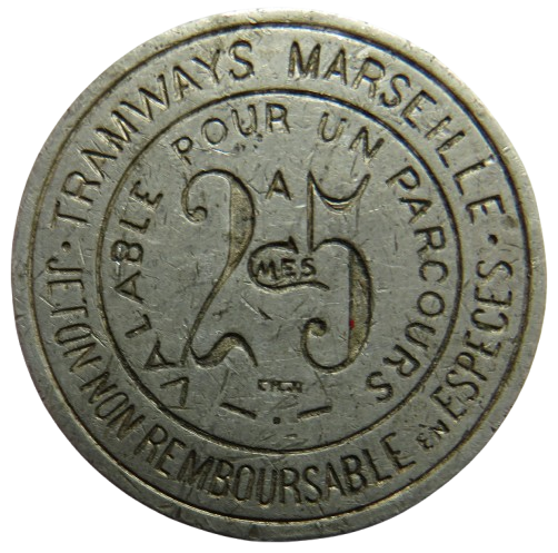 Tramways Marseille 25 Centimes Vintage French Token
