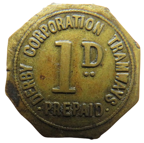 Derby Corporation Tramways 1d Prepaid Token