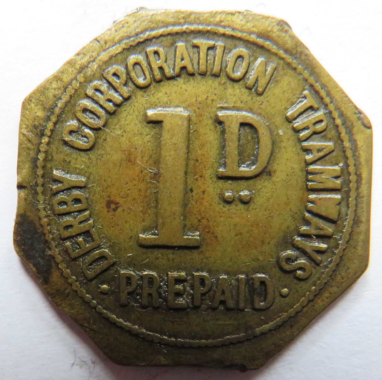 Derby Corporation Tramways 1d Prepaid Token