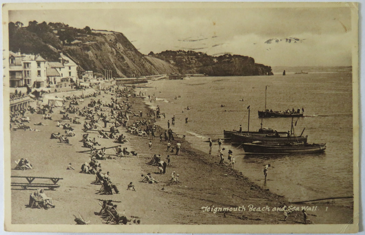 Vintage Postcard of Teignmouth Beach and Sea Wall, 1952