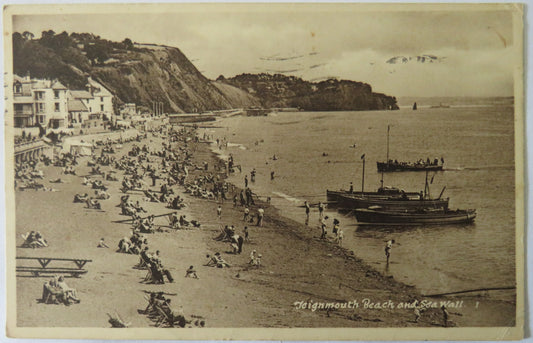 Vintage Postcard of Teignmouth Beach and Sea Wall, 1952