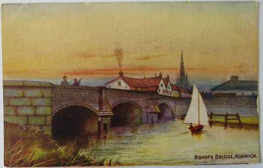 Vintage Postcard of Bishops Bridge, Norwich