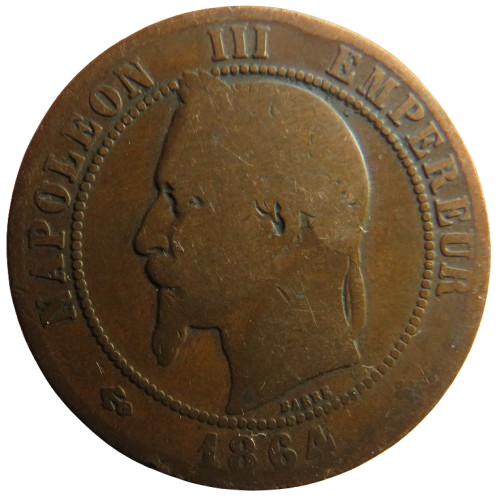 1864-BB France Napoleon III France 10 Centimes Coin