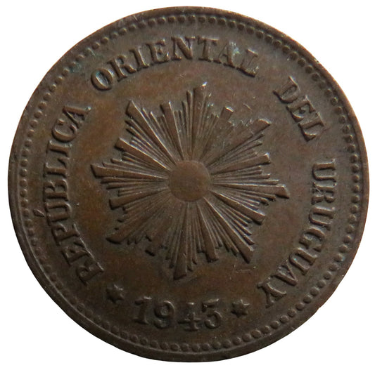 1943 Uruguay 2 Centesimos Coin