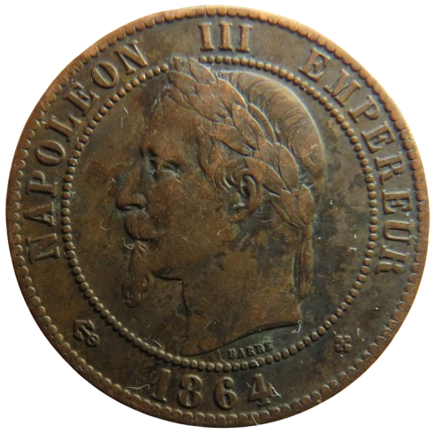 1864-BB France Napoleon III France 10 Centimes Coin