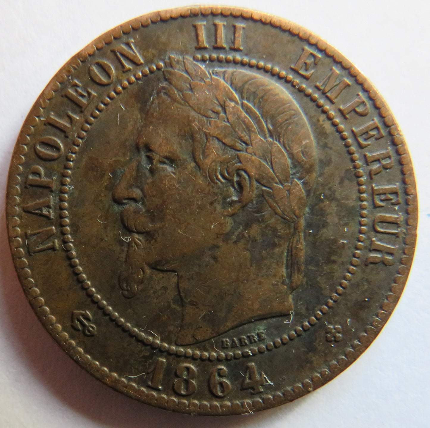 1864-BB France Napoleon III France 10 Centimes Coin