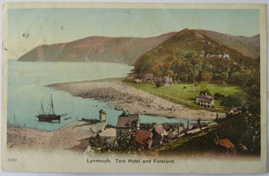 Vintage Postcard of Lynmouth. Tors Hotel and Foreland, 1905