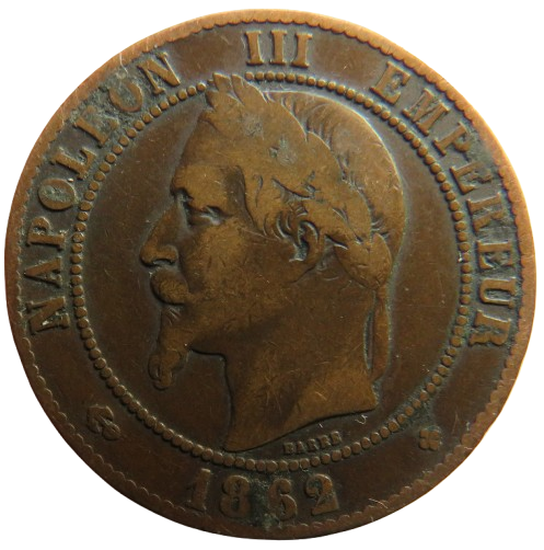 1862-BB France Napoleon III France 10 Centimes Coin