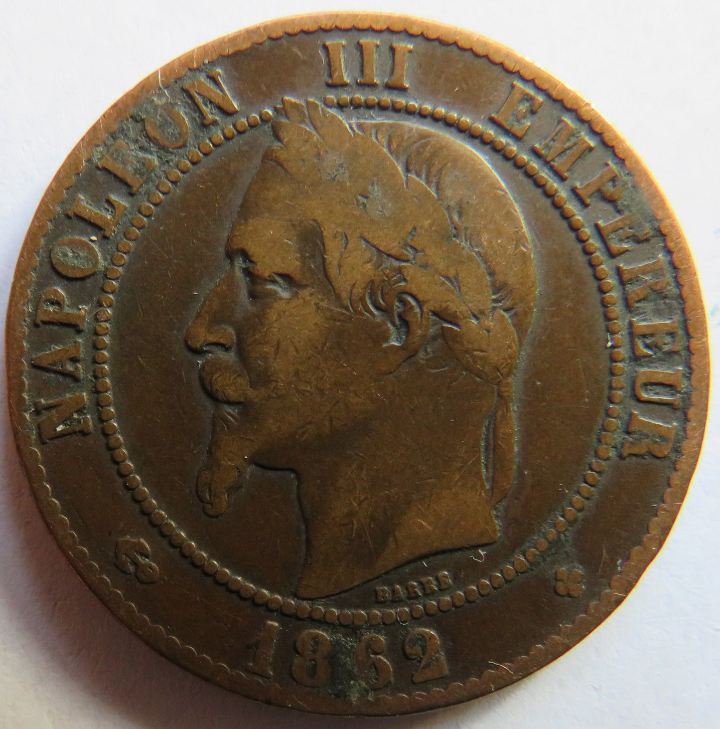 1862-BB France Napoleon III France 10 Centimes Coin
