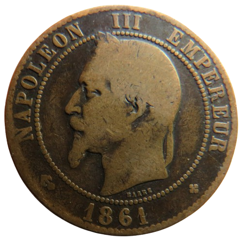 1861-BB France Napoleon III France 10 Centimes Coin