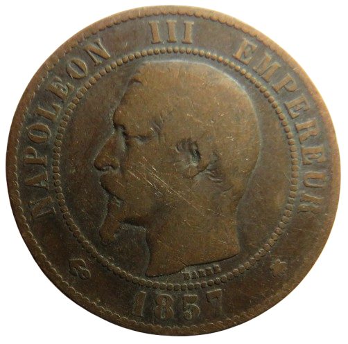1857-BB Franc e Napoleon III France 10 Centimes Coin