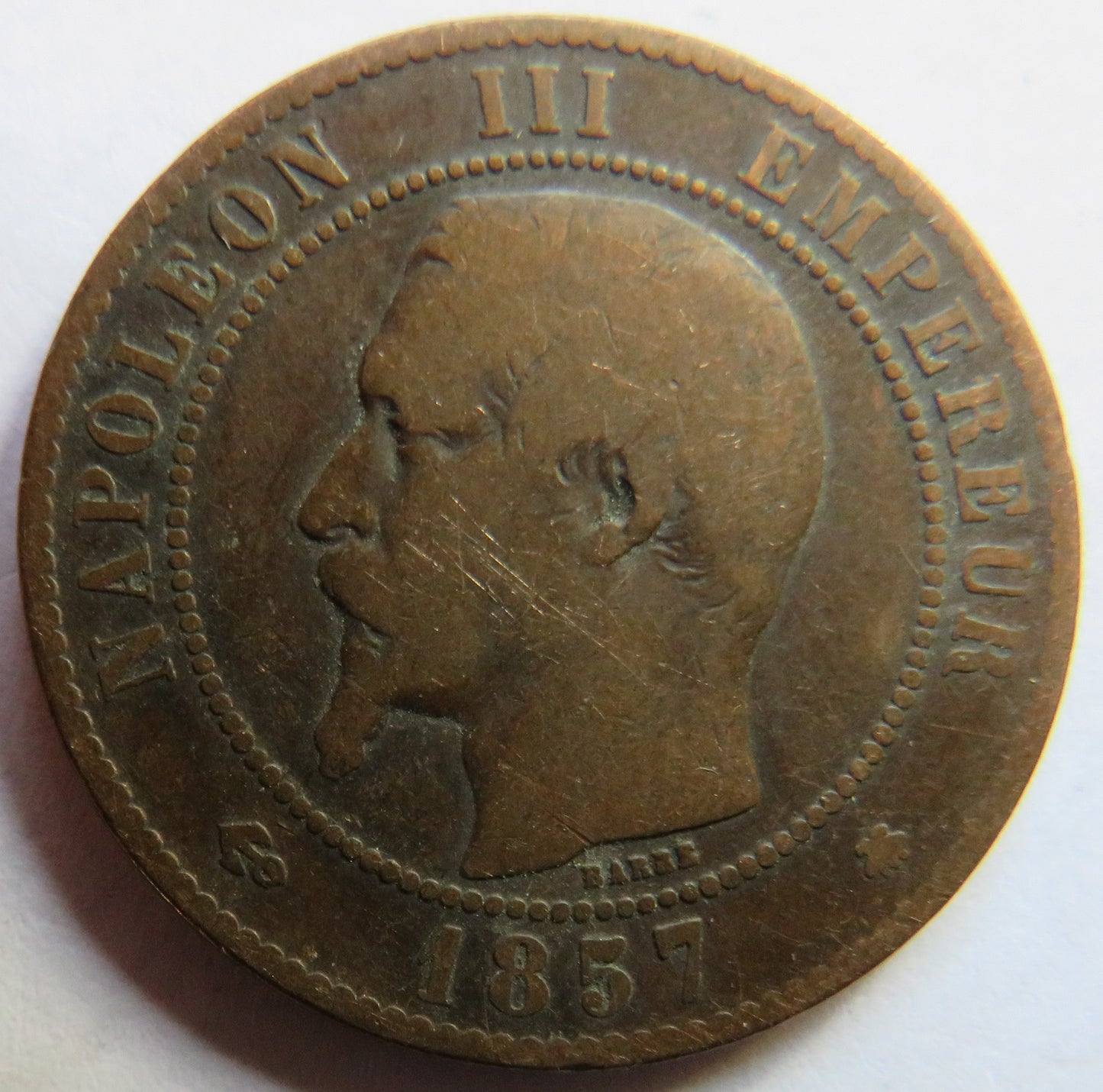 1857-BB Franc e Napoleon III France 10 Centimes Coin