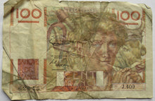 Load image into Gallery viewer, 1951 France 100 Francs Banknote
