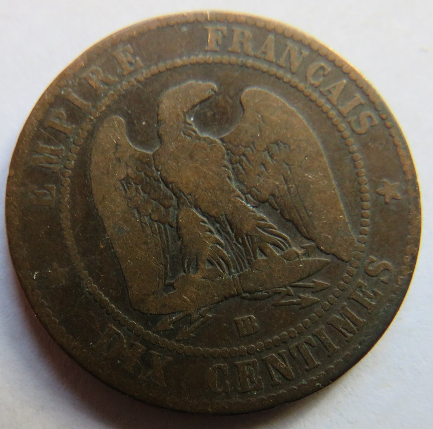 1857-BB Franc e Napoleon III France 10 Centimes Coin