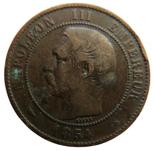 1854-BB France Napoleon III France 10 Centimes Coin